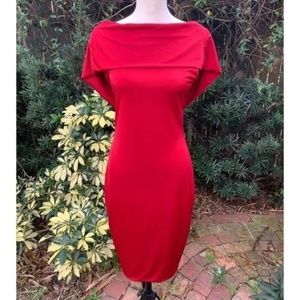 Pia Gladys Perey Women's Size 6 Red Drape Off the Shoulder Open Back Midi Dress